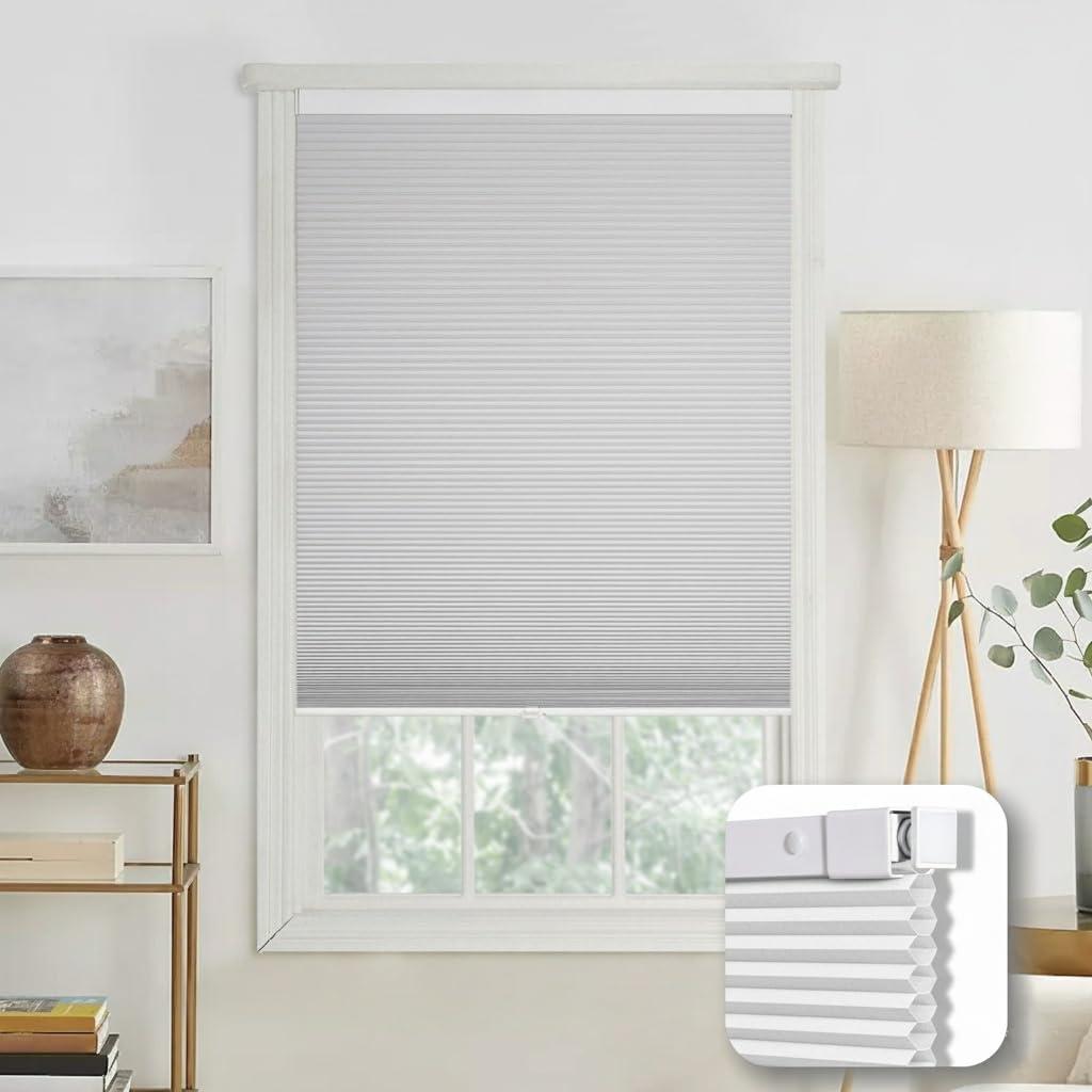 Cordless No Tools No Drill Cordless Cellular Shades, Blackout Light Blocking Honeycomb Shades for Home, Thermal Insulation Blinds for Windows, Easy to Install, 33"W x 48"H