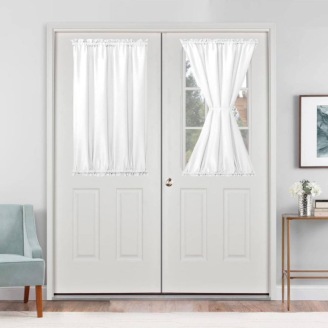 Hiasan French Door Curtains Privacy, Rod Pocket Semi Sheer Front Curtain for Door Window, 1 Panel (White, W 24 inch x L 40 inch)