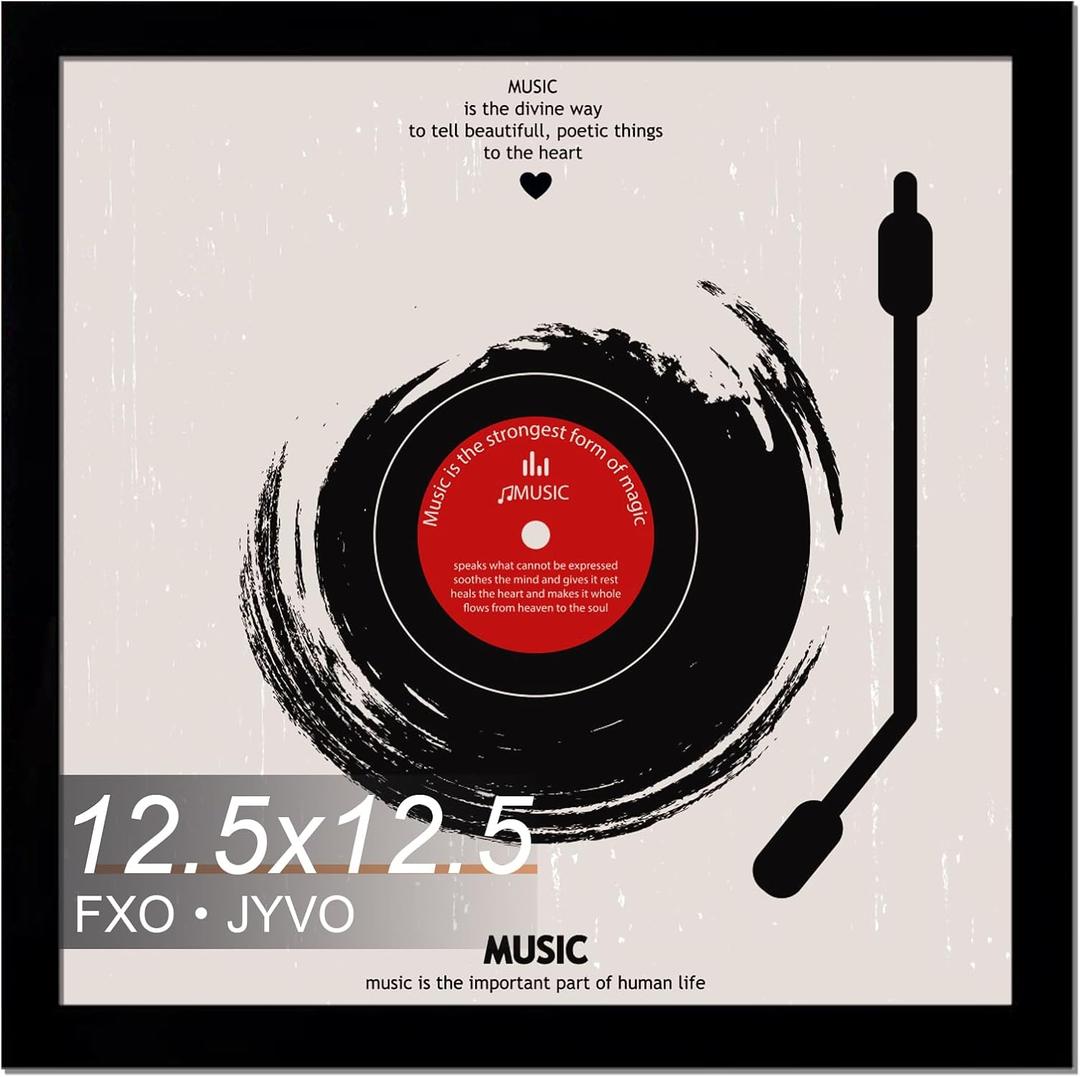 Vinyl Record Frame for the Wall Display Album Cover, Black 12.5 x 12.5 Frame for any 12 Inch LP Record with Cover - 1 Pack/Black