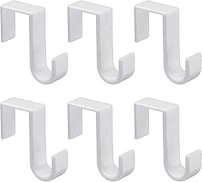 1st Choice Over The Door Hooks 6 Pack, Reversible Sturdy Hooks Fits 1 3/8' and 1 3/4' Door Widths, Plastic Hook Hanger for Hanging Clothes, Towels, White
