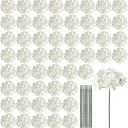 64 PCS Hydrangea Artificial Flowers - Faux Hydrangeas Full Realistic Silk Flowers Heads with Stems for Wedding Centerpiece Home Garden Baby Shower Party Decoration (White)