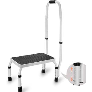 VEVOR Step Stool 1-Step 330lbs Capacity, 3 Adjustable Height with Handle Steel Step Ladder, Portable Toddler Step Stools for Adults, Non-Slip Sturdy Step Ladders for Office, RVs, Pets