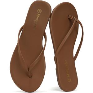 MOAILAOZI Flip Flops for Women With Memory Foam Insole Support,Soft Fabric Fits Comfortably Lightweight Sandals, Non-Slip Durable Beach Slippers Slip On Thong Cushion Flat Dressy Brown Size 6