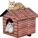 Outdoor Cat House Cat House for Outdoor and Indoor Use - Waterproof Shelter for Cats, Dogs, and Feral Animals (Redwood Color, Large)