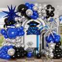 Blue and Black Balloon Arch Kit, Graduation Balloon Garland Royal Navy Blue Metallic Silver Black Latex Balloons Explosion Star Foil Balloons for 2026 Congrats Grad Prom Birthday Party Decorations