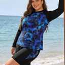 SHEKINI Women's Plus Size Two Piece Rash Guard Long Sleeve Swimsuit Shirt with Build in Bra & Boyshort (Blue, XXXL)
