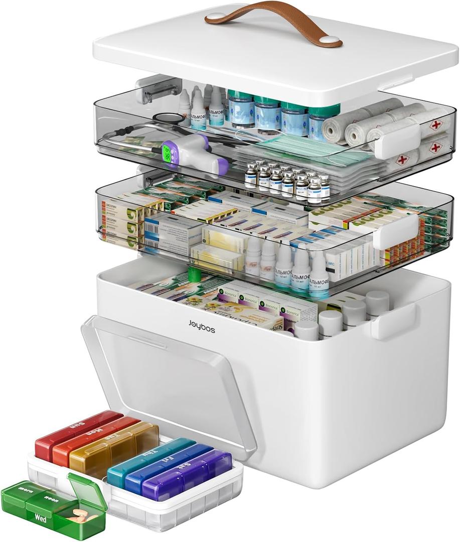 3+7Combo Set (3-Tier Medicine Organizer +7 Color Pill Case), Sunscreen and Moisture-Proof, for Vitamins, Tablets, etc. (Medicine Organizer Combo Set)