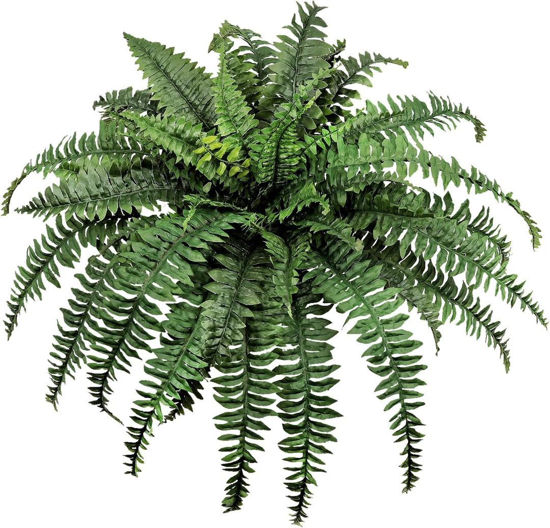 Large Artificial Ferns for Outdoor 49" Fake Boston Fern 49 Fronds Faux Ferns Plant Silk Greenery for Indoors Home Garden Porch Windowsill Decor (1 Stem)