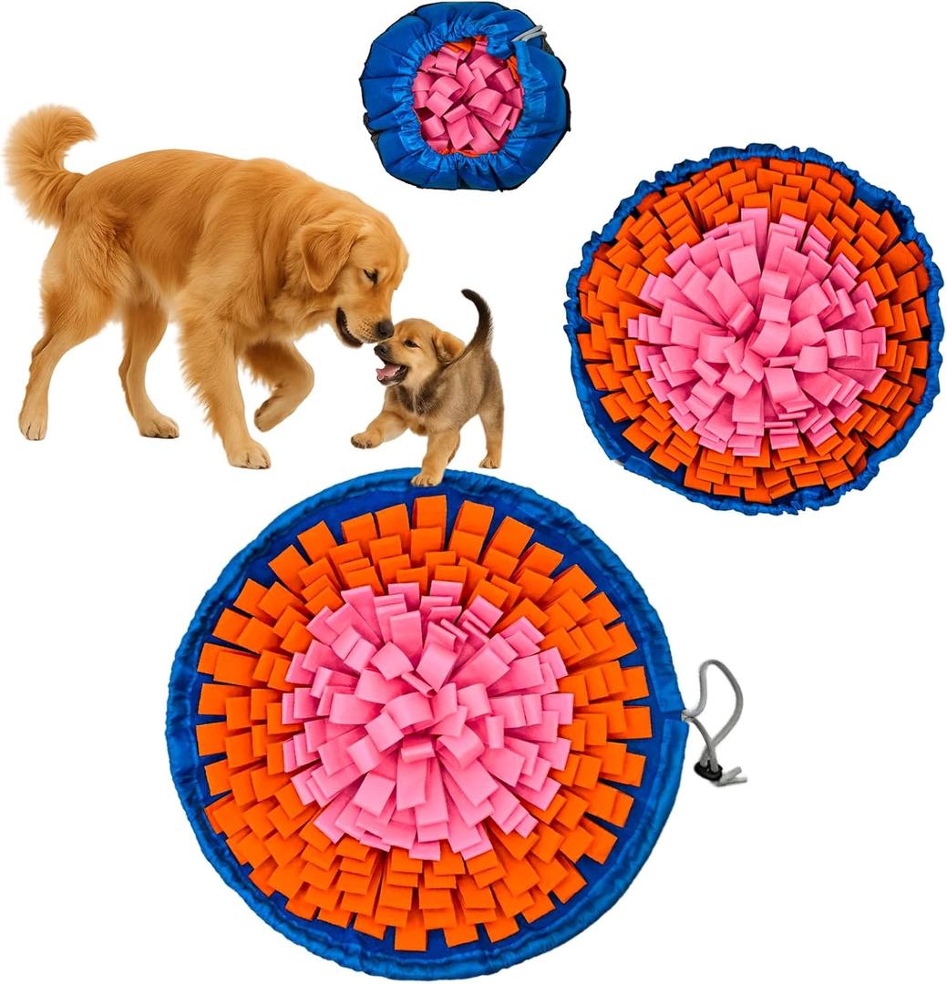 Snuffle Mat for Dogs, Large Dog Snuffle Mat 19'' x 19'' Enrichment Interactive Dog Puzzle Toys for Cats Dogs Encourage Natural Foraging Skills and Olfactory Training Stress Relievers Orange-Pink