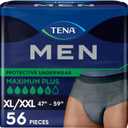TENA Men Maximum Plus Incontinence Underwear, XL/XXL 47-59in, Gray, 56 ct,4 packs (Gray, XL)