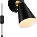 Plug in Wall Sconces with Metal Shade, Wall Lights for Bedroom, Living Room, Sconces Wall Lighting with Plug in Cord, Wall Lamp with On Off Switch (Matte Black)