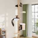 Tall Floor to Ceiling Cat Tree for Large Cats, Cat Tower with Scratching Post, Adjustable Height(82-122 in), Large Condo Cave Bed and Hammock for Indoor Cats, Cat Climbing Pole, Wood