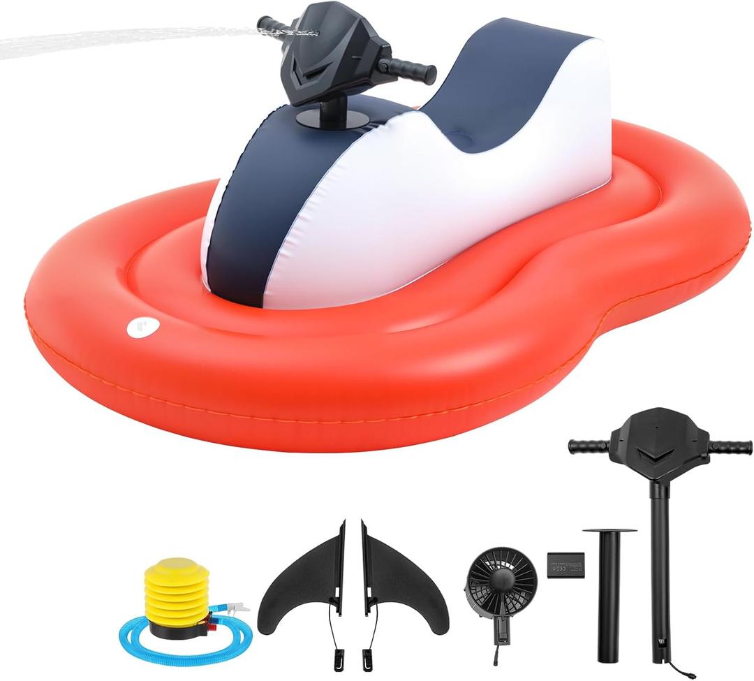 Motorized Pool Float for Adult, Motorcycle Inflatable Pool Lounger Chair River Tube Floating with Pusher Handles Cup Holder and Pump Waterproof for Party Beach Lake Outdoor, 62.9 x 37.4"