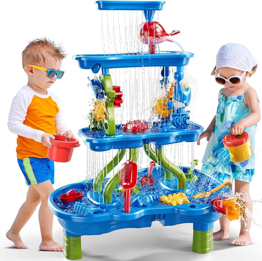 PEADUCK 4-Tier Sand and Water Table, 39 Piece Kids Water Table Activity Sensory Outside Toys for Toddlers 3-5, Beach Backyard Outdoor Play Table Gift for Boys Girls, Summer Toys for Kids Ages 4-8