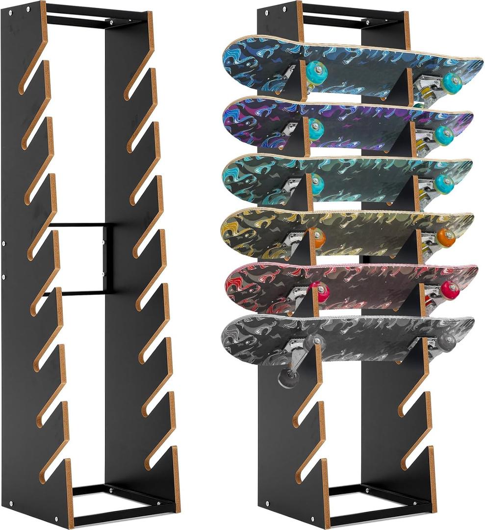 Vercraft Wooden Skateboard Rack Floor Skateboard Stand Holder 8-Layer Skateboard Holder Skateboard Display Organizer for Storage Decks Longboards Garage Standard Skateboards Mini Cruiser Skateboards