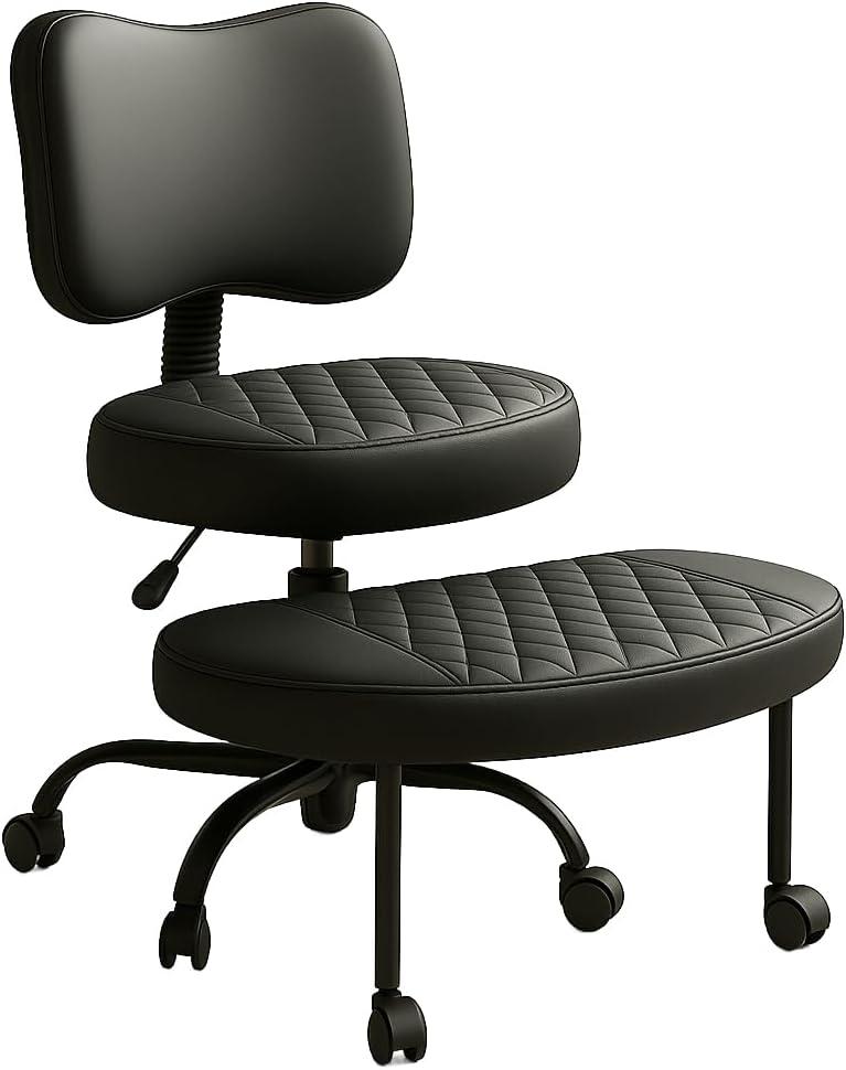 Cross Legged Office Chair Meditation ADHD Yoga Chair for Adults with Ergonomic Back Support Cushioned Seat and Leg Rest for Criss Cross Sitting Kneeling Fidgeting Height Adjustable 360° Swivel