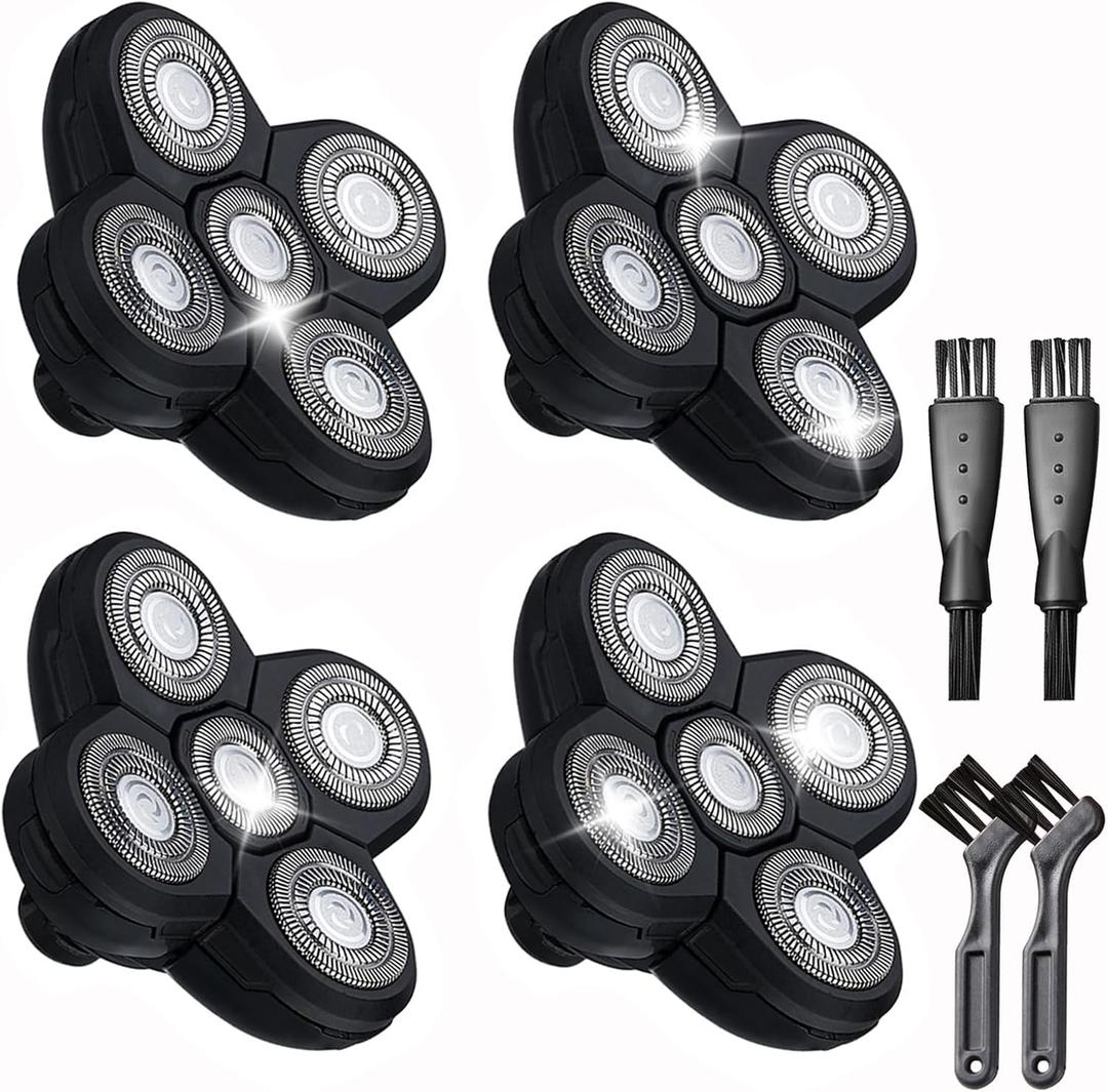4 Pack Head Shaver Replacement Blades, 5 Blades Shaver Replacement Heads for Bald Men Universal Head and Face Electric Razor Kit with 4 Cleaning Brushes