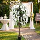 1 Pack 5ft Artificial Wisteria Tree, Tall Faux Flowering Plant, White
Floral Tree with Cement Base Pot, Realistic Decor for Indoor Outdoor Wedding, Reception, Home, Porch and Patio