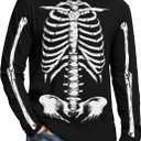 Mainfini Men's Halloween T-Shirt Skeleton Jack O' Lantern Cotton Long Sleeve Shirts (S-3XL) (Large)