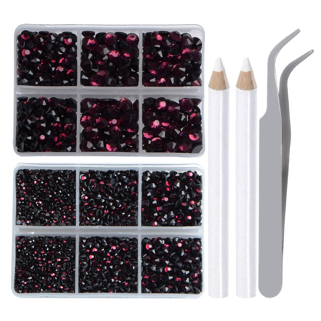 LPBeads 6400 Pieces Hotfix Rhinestones Amethyst Flat Back 5 Mixed Sizes Crystal Round Glass Gems with Tweezers and Picking Rhinestones Pen (Mix SS6-SS30)