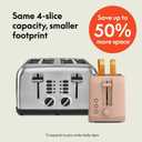 bella 4 Slice Slim Toaster, Fits-anywhere™ Kitchenware, 6 Setting Shade Control with Reheat & Cancel Buttons, Fits Sourdough, 10” Long Slot, Anti Jam & Auto Shutoff, 900 Watt, Blossom