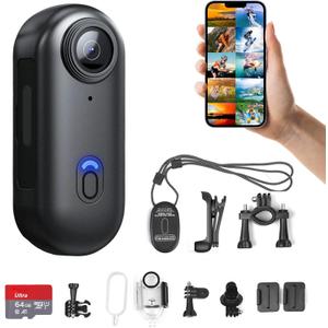 H8 64GB 4K Thumb Action Camera, Mini Body Cameras, Wearable Pocket Vlogging Camera, Multiple Accessory Mount Anywhere Small Portable Hands-Free Helmet Cam for Work, Cycling, Travel, Pet Walking (Black)