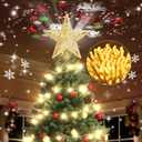 Kesfitt Christmas Tree Topper with 10M Warm Light Cord, Tree Top Star Decoration with 6 Projection Modes, Gold Tree Topper Lighted 3D Glitter Dynamic Projection for Xmas Party Holiday