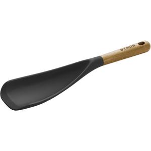 STAUB Multifunction Spatula Spoon, Great for Both Cooking and Serving Durable BPA-Free Matte Black Silicone, Acacia Wood Handles, Safe for Nonstick Cooking Surfaces