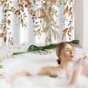 Gibelle Brown Eucalyptus Shower Curtain, Watercolor Plant Leaves with Floral Bathroom Shower Curtain Set, 72x72