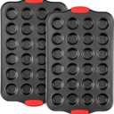 Tiawudi Mini Muffin Pan, 24 Cavity Cupcake Pan, Nonstick Baking Pan, Heavy Duty Small Muffin Tin with Silicone Grip Handles, Set of 2 (Gray)