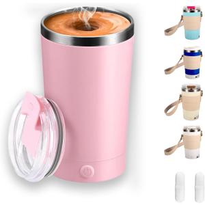 Self Stirring Mug with Lid, 13.5oz Magnetic Stirring Coffee Cup, Rechargeable 316 Stainless Steel, Auto-Mixing for Coffee, Milk, Protein PowderPink