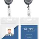 2 Pack ID Badge Holder with Clip – Transparent Badge Reels with ID Sleeves Set – Clear Id Card Holder Retractable – Vertical Lanyard Id Holder with Badge Reel – Badge Holders with 24" Pull Cord