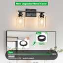 Unicozin 2 Light Bathroom Light Fixtures, Modern Vanity Lights Over Mirror, Black Wall Lamp with Clear Glass for Living Room Cabinet Bedroom Porch