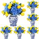 Giegxin 6pcs Amalfi Coast Party Decorations Capri Theme Table Centerpieces Mediterranean Decor 28.3" Artificial Blue Hydrangea and Lemon Branches Set for Wedding Capri Italian Themed Party Decor
