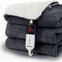 Heated Blanket Electric Blanket Twin Waffle, 62x84 Inches Sherpa Fleece Fast Heating Blanket 6 Heating Levels & 10 Hours Auto Off ETL Certification, Charcoal Ash Twin