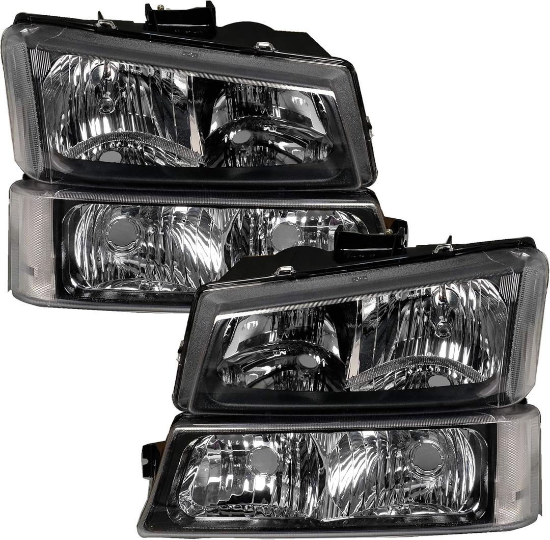A&P Headlight Assembly for 03-06 Avalanche Silverado 1500 1500HD 2500 2500HD 3500 Black Housing Driver and Passenger Side