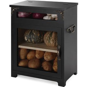 Mini Potato and Onion Storage Bin - Wooden Storage Box for Kitchen Countertops, Vegetable Storage Bins, 12.2" W x 6.5" D x 16" H (Black)