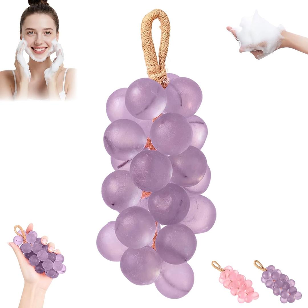 Grape Soap, Handmade DIY Grapes Cluster Shaped Soaps, Grape Soap on a Rope,Decorative Soaps Bars,Exquisite Home Decor and Gift Choice for Fresh Air and Washing Hands (1, Purple)