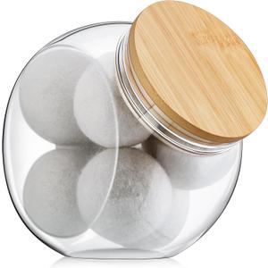 1 Pack Dryer Ball Holder for Laundry Room Plastic Laundry Pods Container 0.56 Gallon Bathroom Jar Container Dishwasher Pods Detergent Organization Dispenser with Bamboo Lid