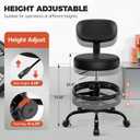 Shop Stool with Wheels for Garage, Mechanics Rolling Chair with Backrest, Adjustable Height Heavy Duty Garage Stool with Footrest and Storage Tray, Swivel Task Chair for Workshop Kitchen Salon, 23.5" H X 16.14" W X 16.14" D