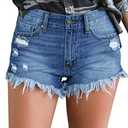 luvamia Women Casual High Waisted Denim Shorts Frayed Raw Hem Ripped Jeans Shorts, No Size