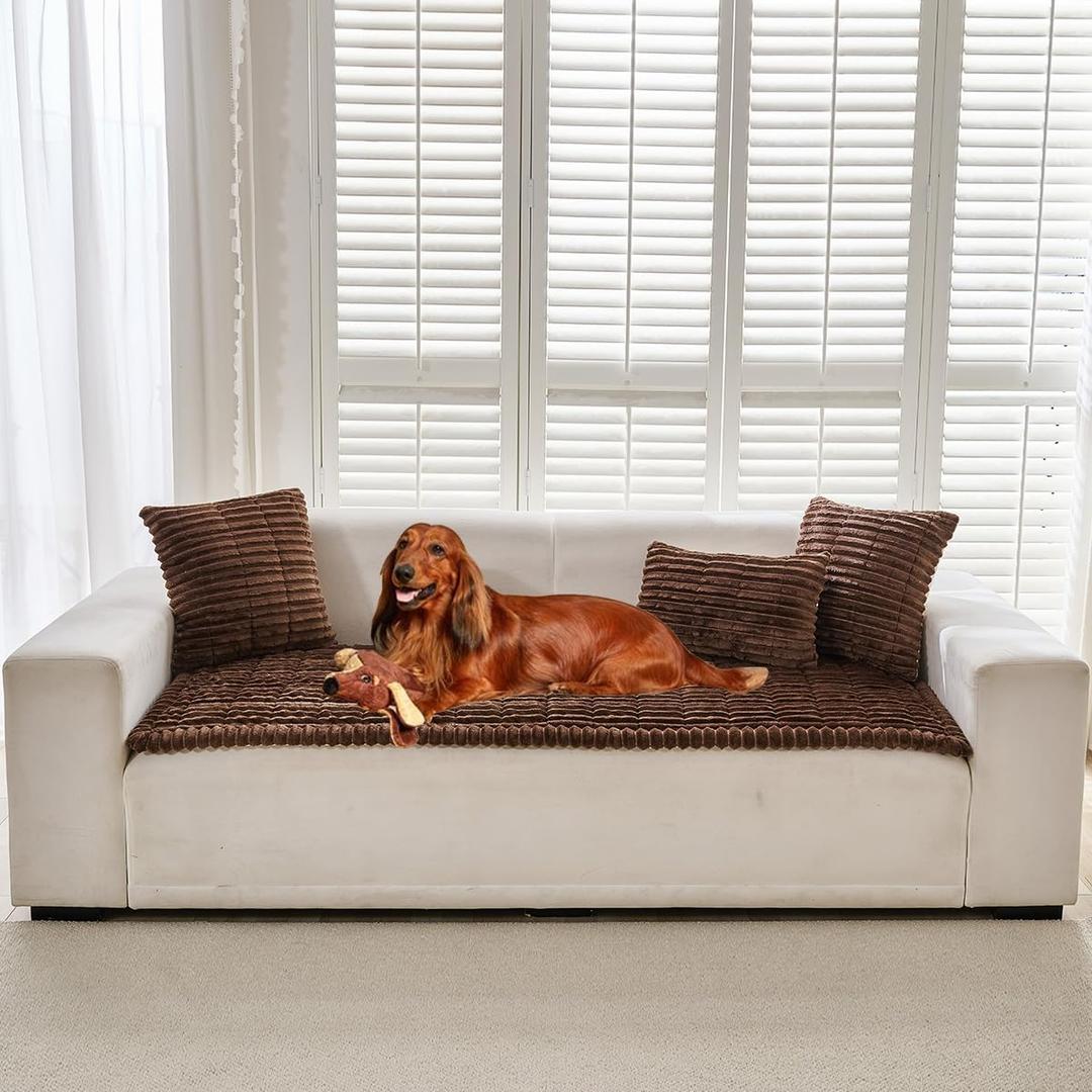 Mitid Sofa Cover Fuzzy Couch Cover for Pet, Couch Covers for Dogs Washable Non-Slip Sofa Slipcover Cushion Protector Pets Friendly Mat (27.6" x 70.9", Dark Brown)