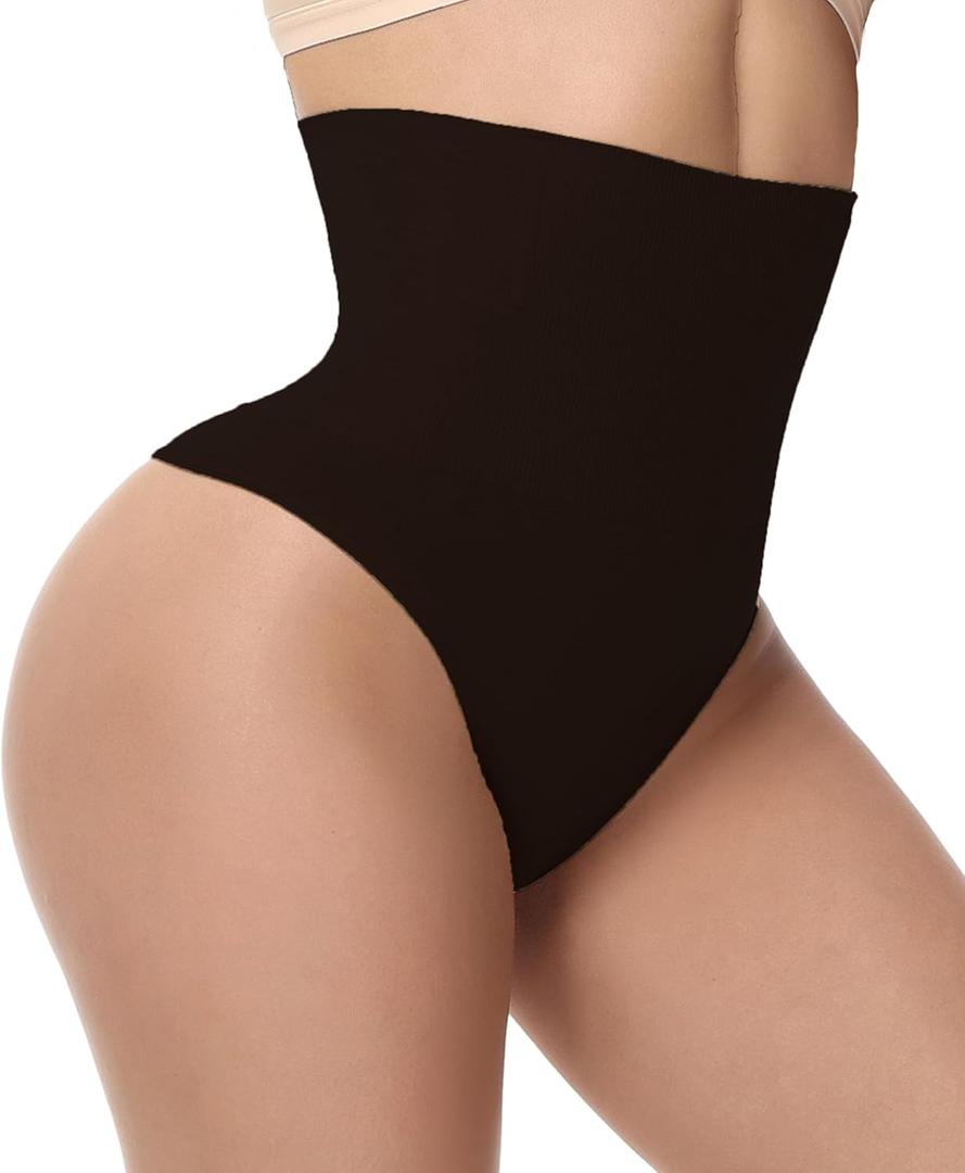 Thong Shapewear Tummy Control, High Waist Underwear Panties Super Comfort Womens Thong Underwear (Black, L)