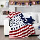 Patriotic Throw Blanket and Pillow Set Include 50 x 60 Star Stripe Fuzzy Throw Blanket and Star Pillow for Sofa Couch Bedroom Holiday Decor 250th Anniversary