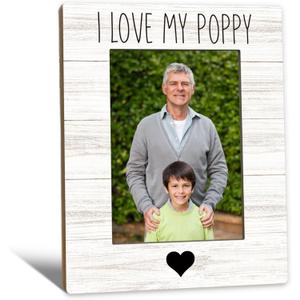 Poppy Gifts Picture Frame 5x7, Poppys Photo Frame, Christmas Fathers Day Birthday Gifts for Poppys Grandpa from Grandkids, I Love My Poppy Wooden Picture Photo Frames for Desk Home Room Decor