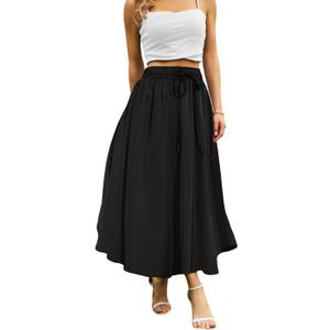Abaadlw Maxi Skirts for Women with Pockets Long Midi Length Casual Skirt (Solid Black S)