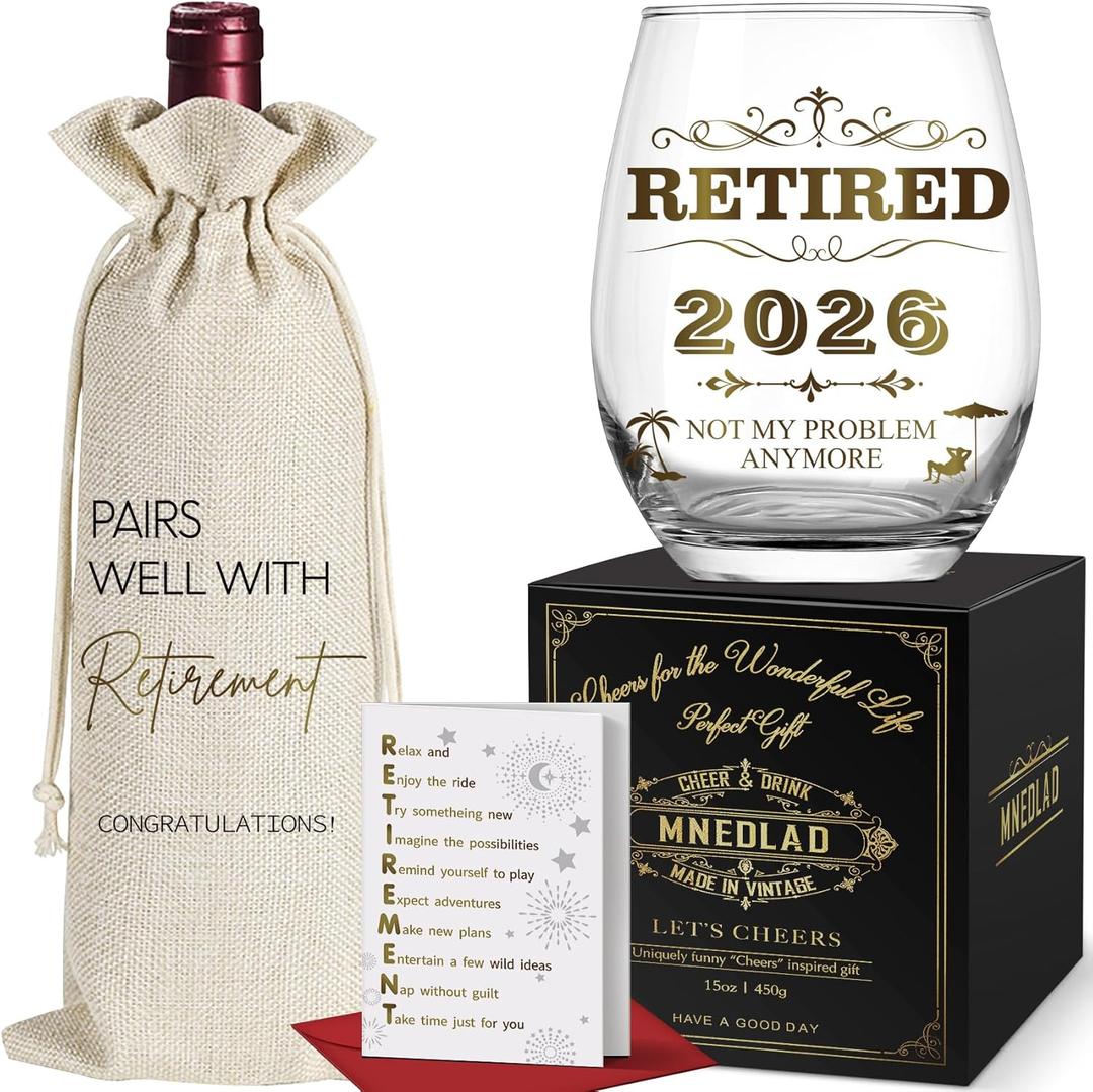 Best 2026 Gifts for Retiring Women & Men, Not My Problem Anymore, Funny Stemless Wine Glass - Retirement Gift for Coworkers, Teachers, Mom & Dad -267