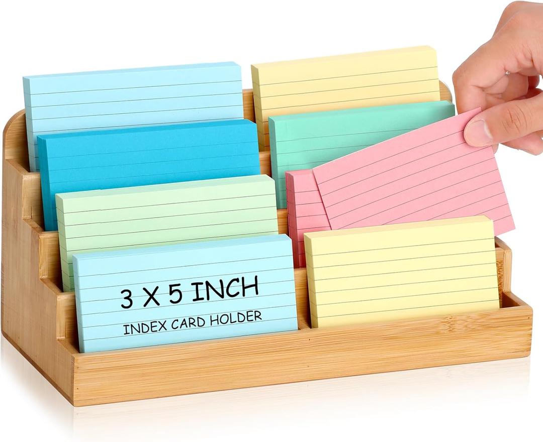 4 Tier Index Card Display Stand 3x5 Inch Index Card Organizer Wood Sticky Note Holder Business Card Display Stand 8 Pockets for Desktop 600 Sheets Capacity for Office Business Table