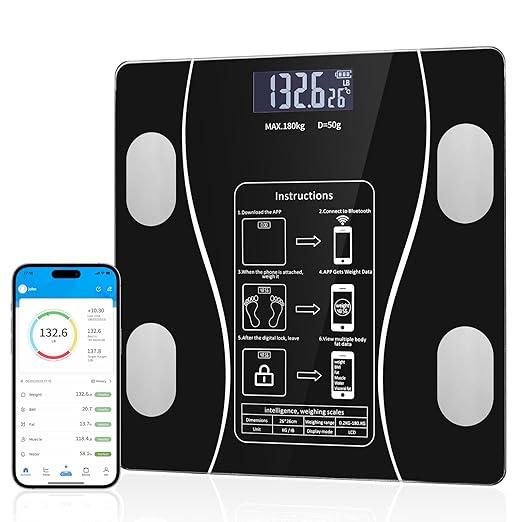 Stylish LED Display Body Fat Scale, Weight Scale, Bluetooth Smart Scale with Health app Integration, Body Fat and Health Monitor with app sync, Suitable for Bathroom (Black)