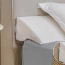 Vekkia Queen Bed Wedge Pillow for Headboard Gap Filler(0-5"),High-Density Foam,Prevent Pillow & Item from Falling,Ergonomic Design,Large Storage Pockets, Removable&Washable Cover,White,60''x10 x6